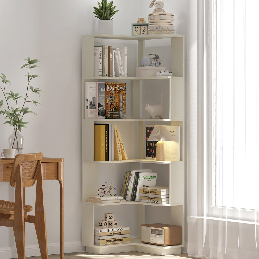 6-Tier L-Shaped Corner Bookshelf with Anti-Tip Safety Kit