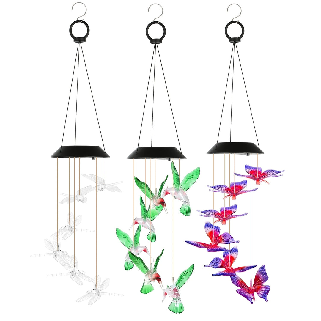 Solar Wind Chimes 3-Pack with Color Changing LED Lights