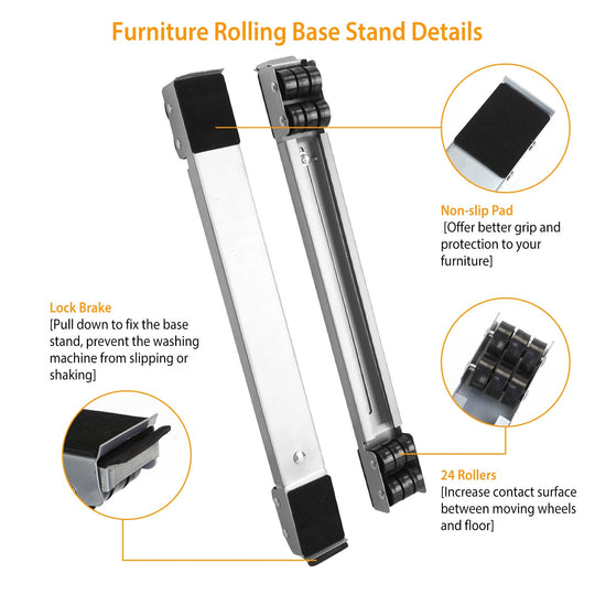 Furniture Dolly Mobile Roller Extendable Appliance Furniture Rolling Base Stand with Brake Pry For Washing Machine Fridge Dryer Cabinet 1102LBS Max Lo