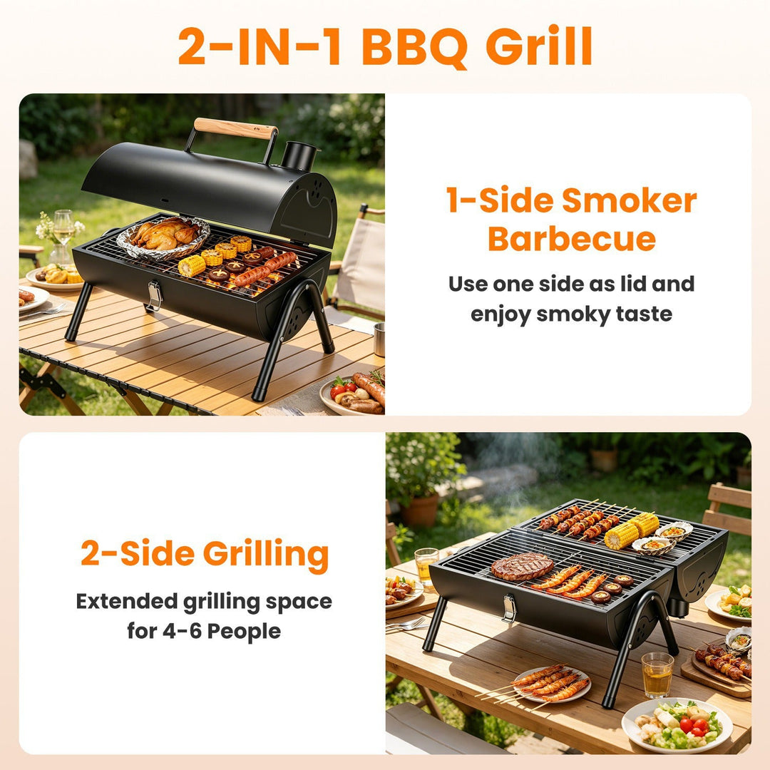 Portable Charcoal Grill with Double-Sided Cooking & 10 Skewers