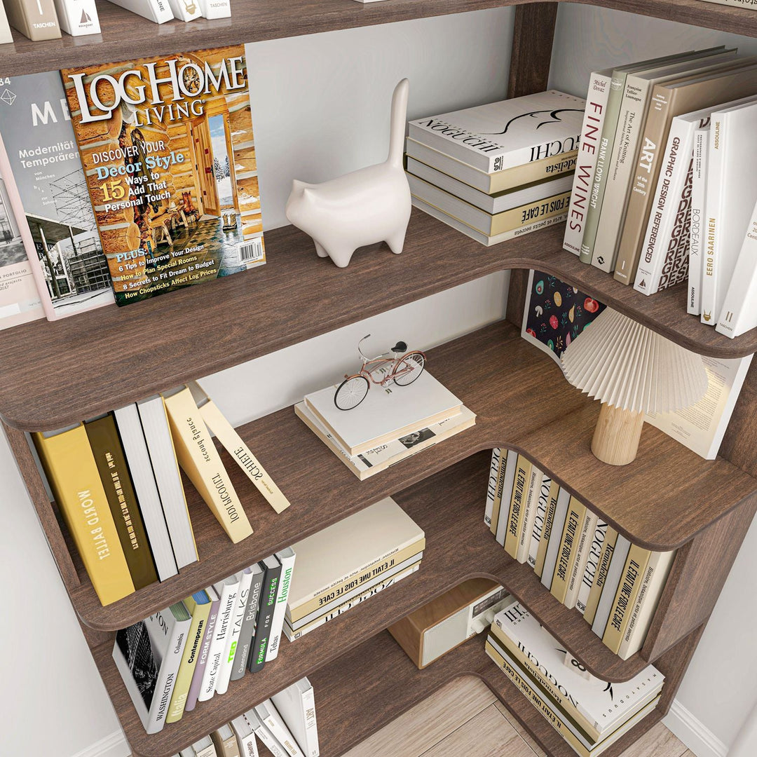 5-Tier L-Shaped Corner Bookshelf with 6 Open Shelves