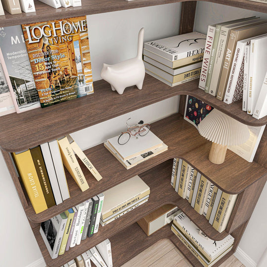 5-Tier L-Shaped Corner Bookshelf with 6 Open Shelves
