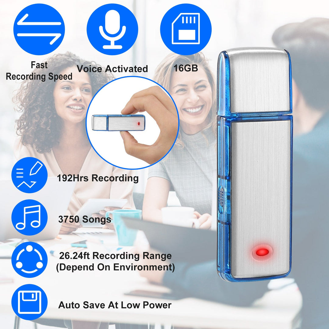 Mini Voice Recorder 16GB Digital Sound Audio Activated Recorder USB Flash Drive Disk w/ 192Hrs Recording U Disk Recorder For Meeting Lectures
