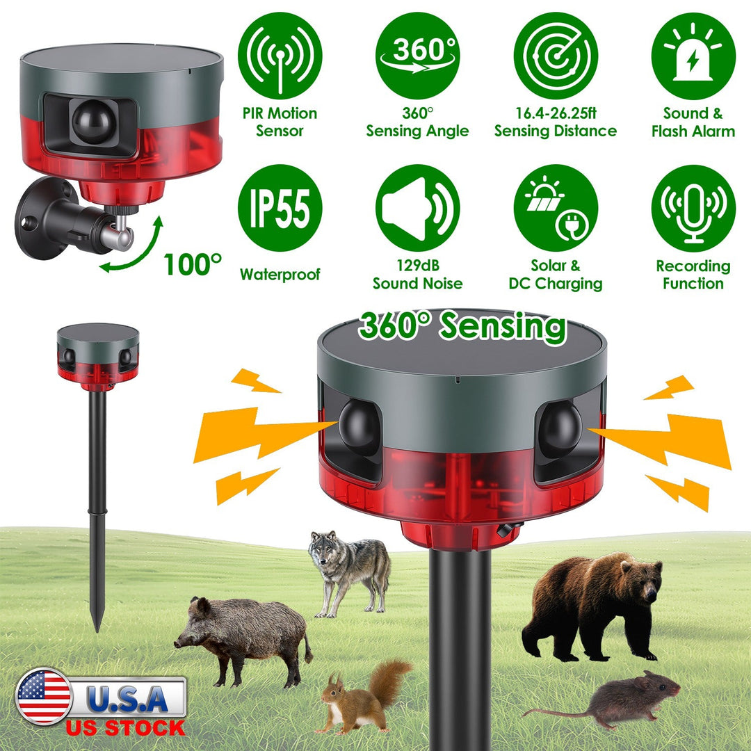 Solar Motion Sensor Alarm 129dB with 13 Sounds & LED Lights
