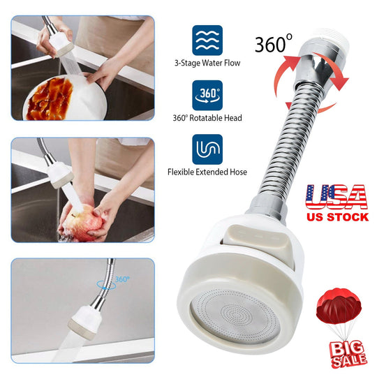 Movable Kitchen Tap Head 360¡ Rotatable Swivel Water-Saving Faucet Anti-Splash Sink Tap Head Spray Aerator w/ Three Modes Flexible Extended Hose For H