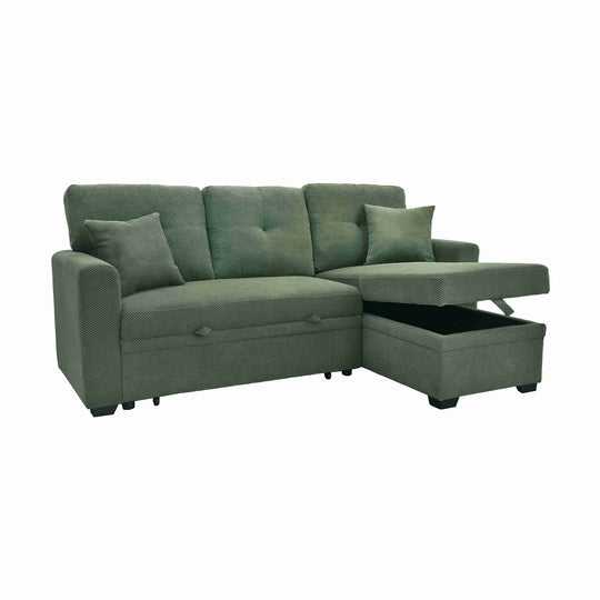 Sleeper Sofa with Pull-Out Bed, L-Shaped Sectional Couch with Reversible Chaise and Storage, Foil Fabric Upholstered Sof