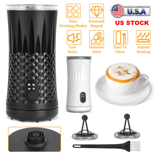 Electric Milk Frother Steamer 4 in 1 Multifunctional Hot Cold Milk Foam Maker Temperature Control Automatic Quiet Milk Warmer Latte Cappuccinos Diamon