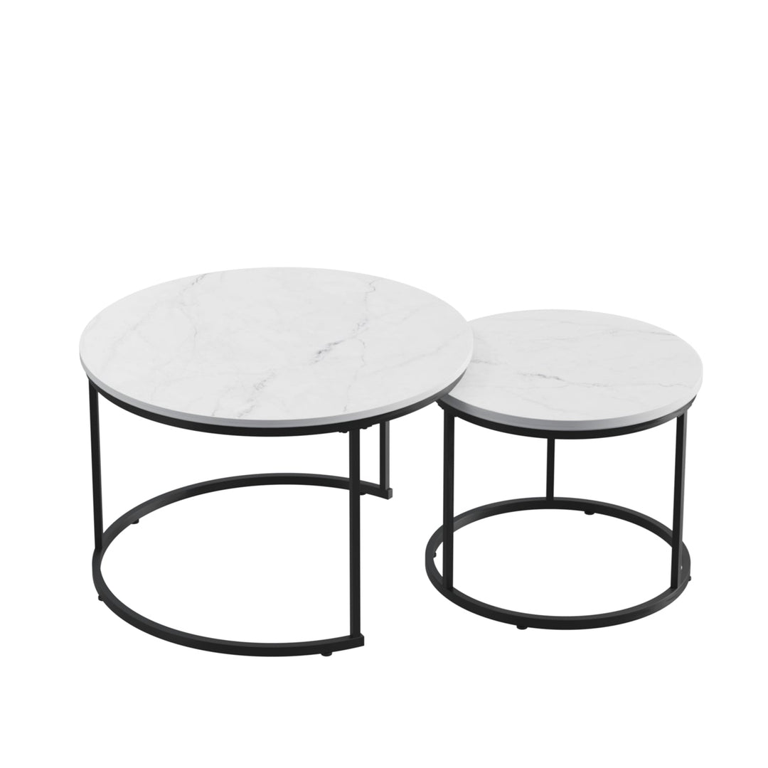 Nesting Coffee Table Set of 2 with Marble Pattern Tops