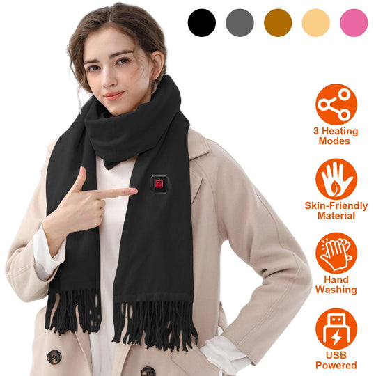 Electric Heated Winter Scarf USB Heating Neck Wrap Unisex Heated Neck Shawl Soft Warm Scarves 3 Heating Modes for Outdoor Cycling Skiing Skating