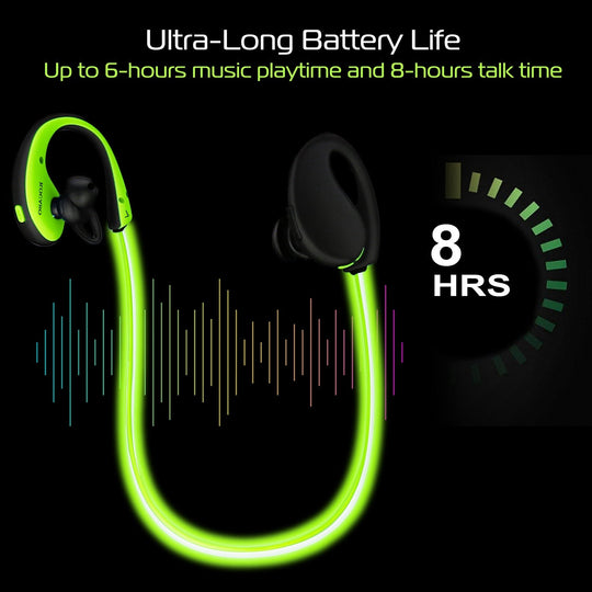 Wireless Sports Headsets Wireless V4.1 Neckband Earphones HD Stereo Sweat-proof Headphones Earbuds w/ LED Light Mic 8Hrs Work Running