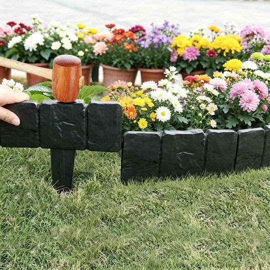 Plastic Garden Lawn Edging 20-Piece Cobblestone Effect