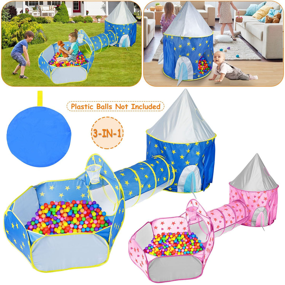 3 In 1 Child Crawl Tunnel Tent Kids Play Tent Ball Pit Set Foldable Children Play House Pop-up Kids Tent w/Storage Bag For Indoor Outdoor Travel Use