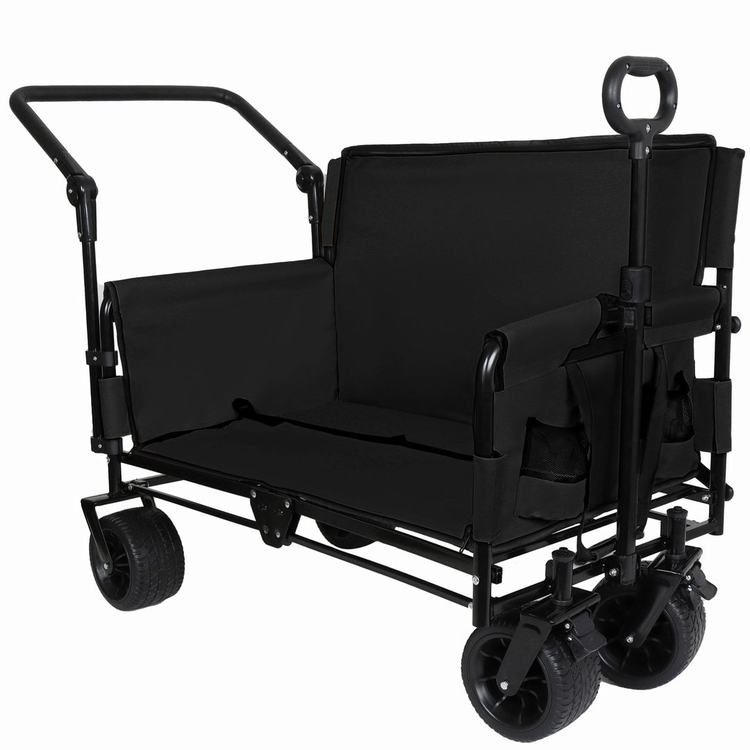Folding Wagon Cart with Bench Seat & Canopy, 500lbs Capacity