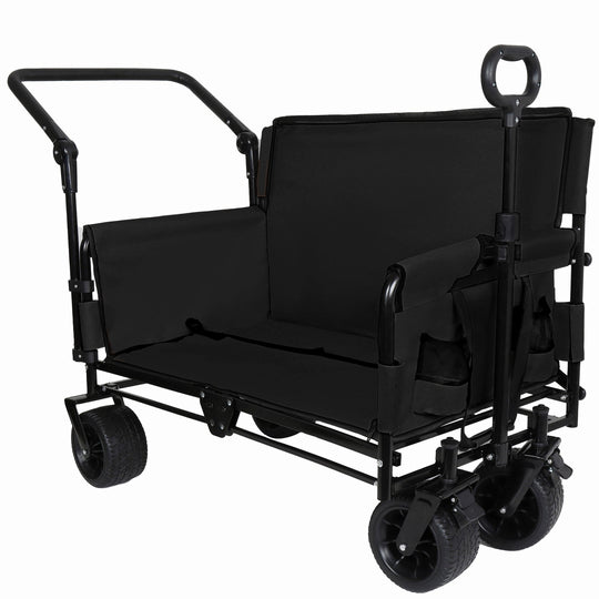 Folding Wagon Cart with Bench Seat & Canopy, 500lbs Capacity