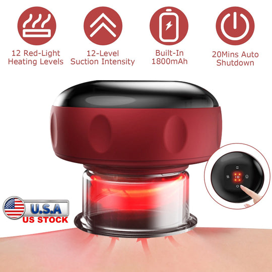 Electric Cupping Therapy Massager Electric Back Scraping Machine Vacuum Therapy CuppingÊTherapy Device with 12 Levels Temperature and Suction