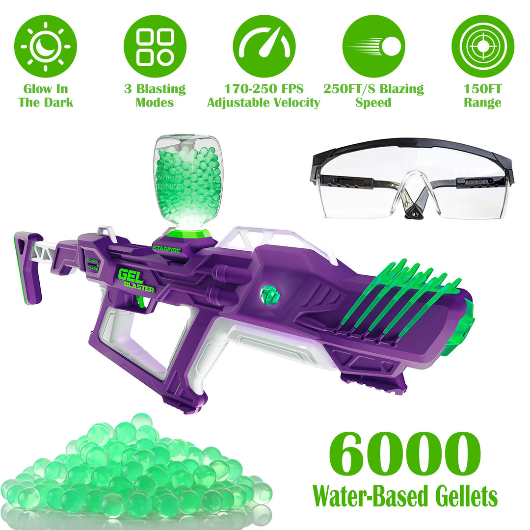[Not Allowed to Sell on Amazon] Gel Blaster Starfire XL Glow-in-The-Dark Blaster Toy Gun High Performance Splat Gun Toy with 6000 Gellets 170-250 FPS