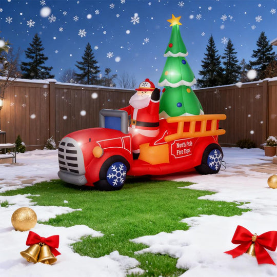 7.5FT Inflatable Santa Truck with LED Christmas Tree Decoration