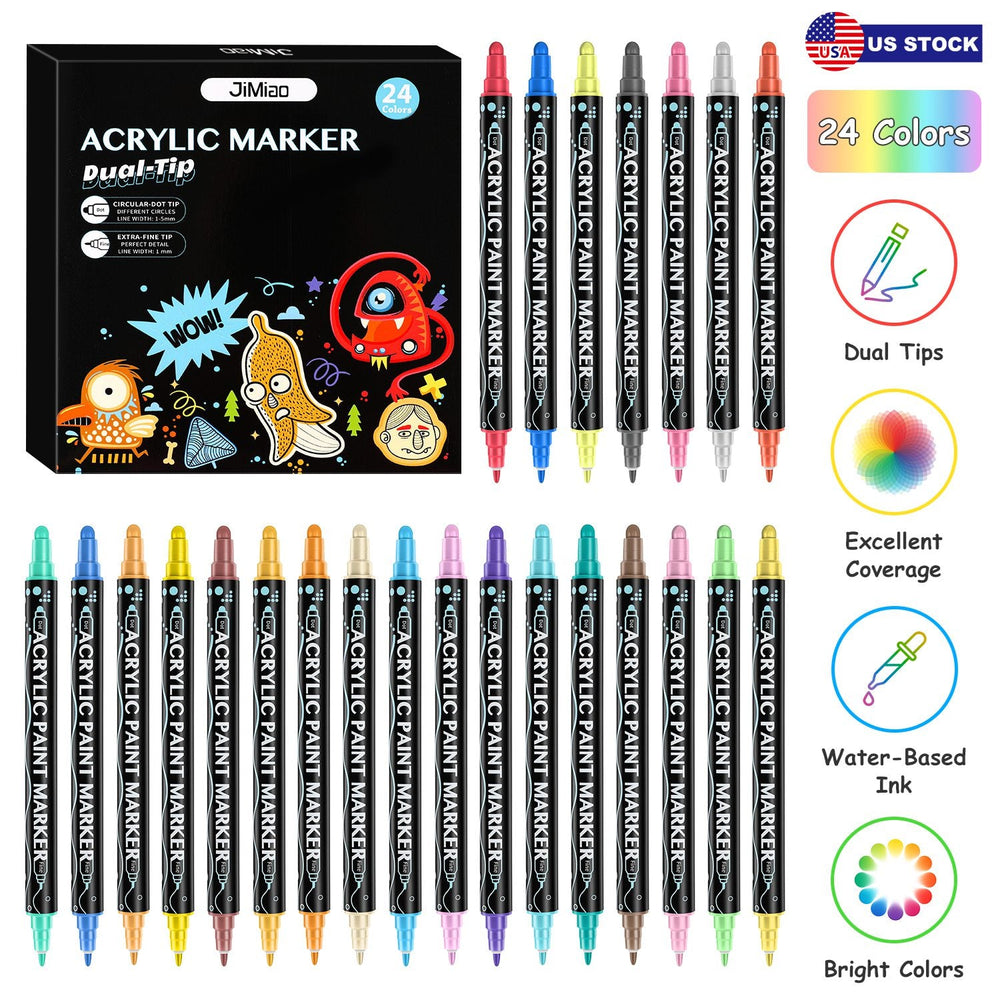 Dual Tip Acrylic Paint Markers Set - Water-Based & Quick-Dry