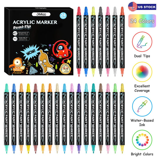 Dual Tip Acrylic Paint Markers Set - Water-Based & Quick-Dry
