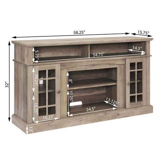 58" TV Stand with Glass Door Cabinets for TVs up to 65"
