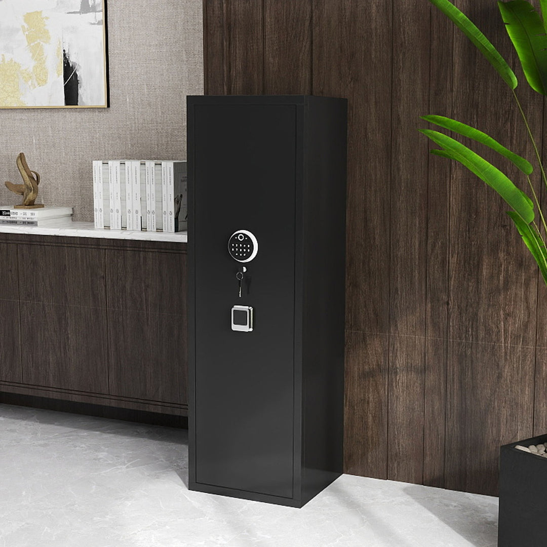 57In Biometric Gun Safe for Rifles and Pistols, Tall Metal Rifle Safe with Fingerprint Keypad and Key Access, Removable 