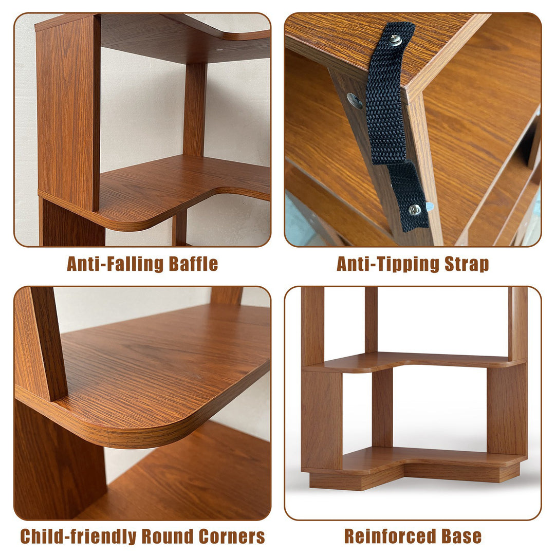6 Tier Freestanding L-Shaped Corner Bookshelf For Living Room, Bedroom, Wooden Bookcase with anti-drop panle & anti tipp