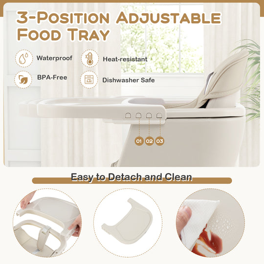 3-in-1 Convertible Wooden High Chair with Cushion-Beige