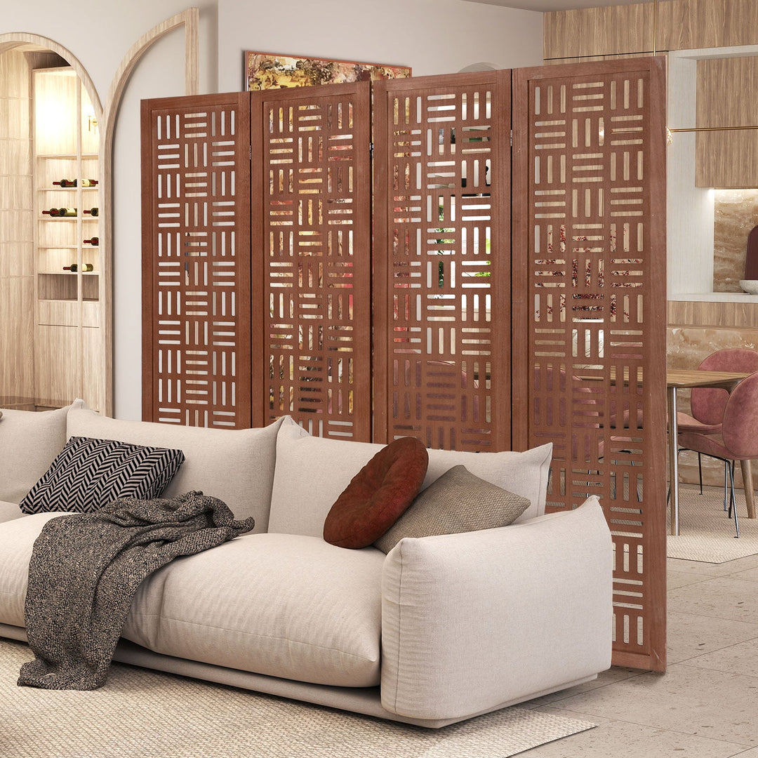 4-Panel Solid Wood Room Divider Folding Partition Stand