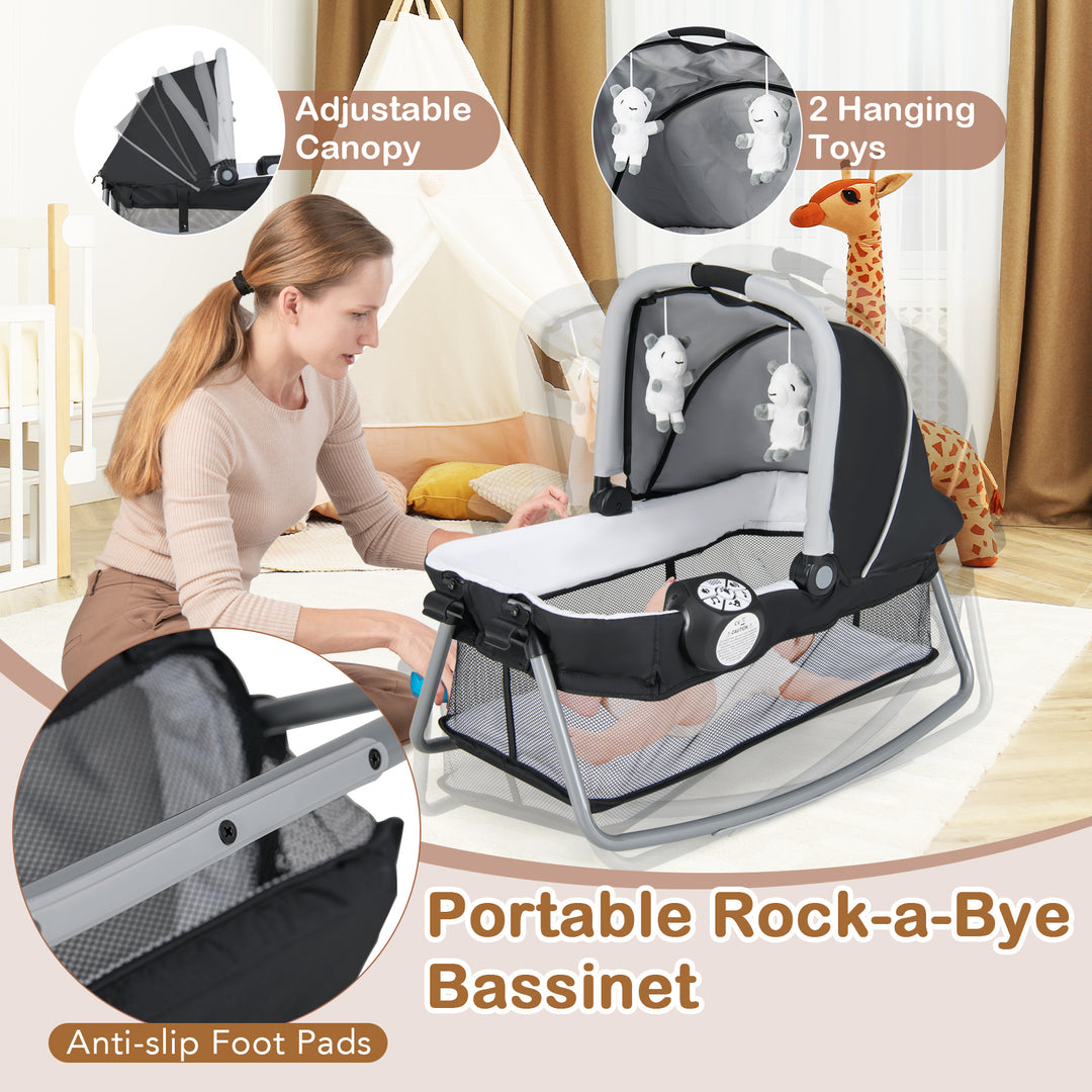 4-in-1 Convertible Portable Baby Play Yard with Toys and Music Player-Gray
