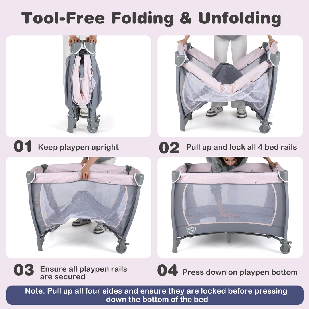 4-in-1 Convertible Portable Baby Playard Newborn Napper with Music and Toys-Gray