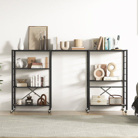 4-Tier Foldable Storage Rack with Wheels - 180 lbs Capacity