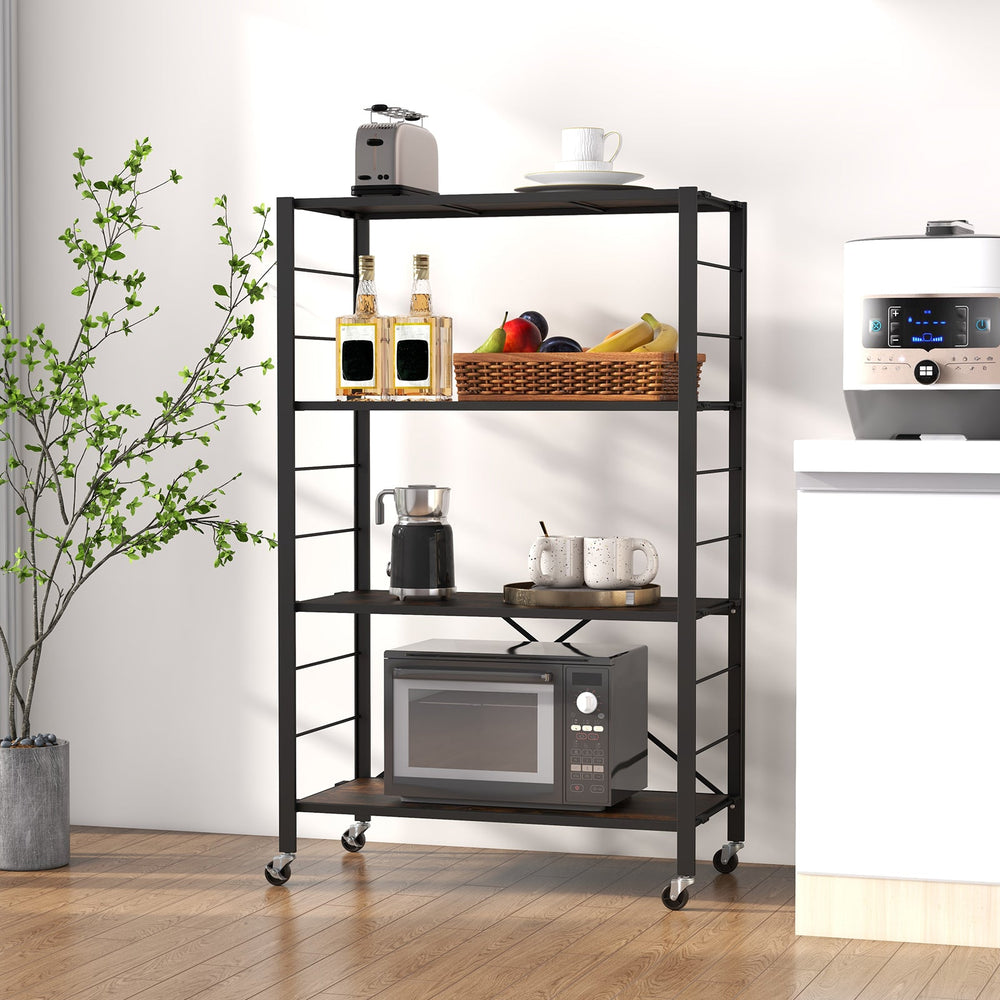 4-Tier Foldable Storage Rack with Wheels - 180 lbs Capacity