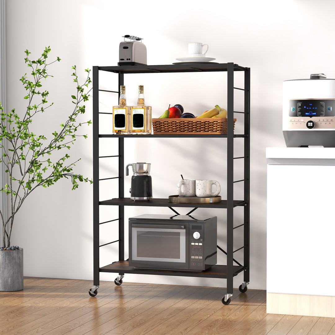 4-Tier Foldable Storage Rack with Wheels - 180 lbs Capacity