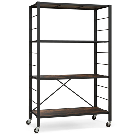 4-Tier Foldable Storage Rack with Wheels - 180 lbs Capacity