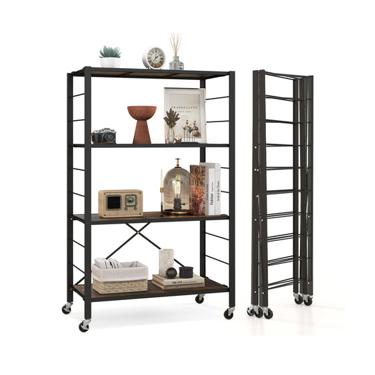 4-Tier Foldable Storage Rack with Wheels - 180 lbs Capacity