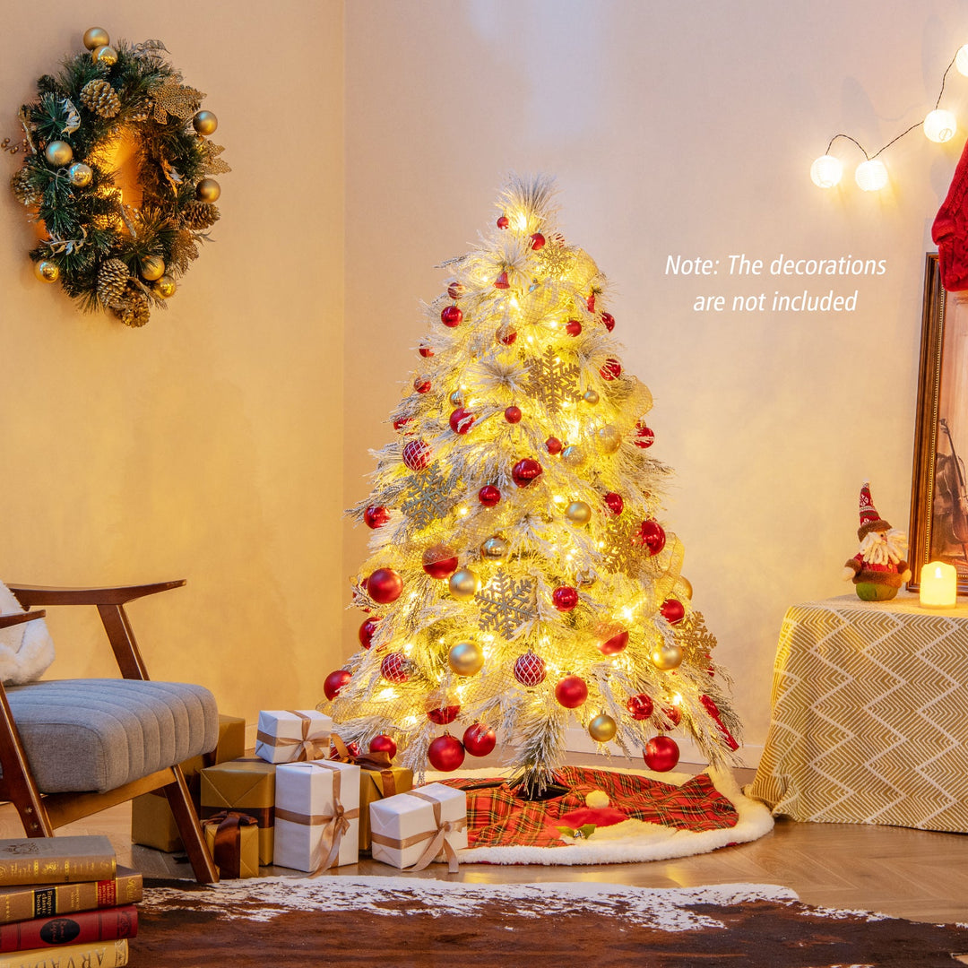 4.5/6/7 Feet Pre-Lit Snow Flocked Christmas Tree with Warm White LED Lights