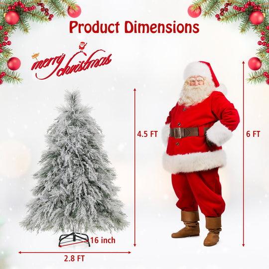 4.5/6/7 Feet Pre-Lit Snow Flocked Christmas Tree with Warm White LED Lights