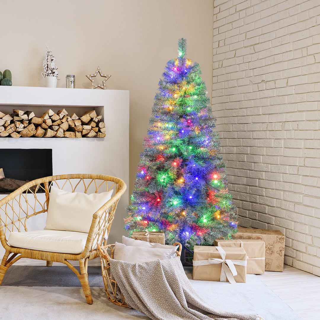 Pre-Lit Blue Artificial Christmas Tree Slim with 9 Lighting Modes