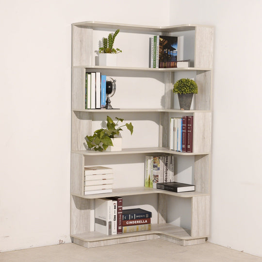 5-Tier L-Shaped Corner Bookshelf with 6 Open Shelves