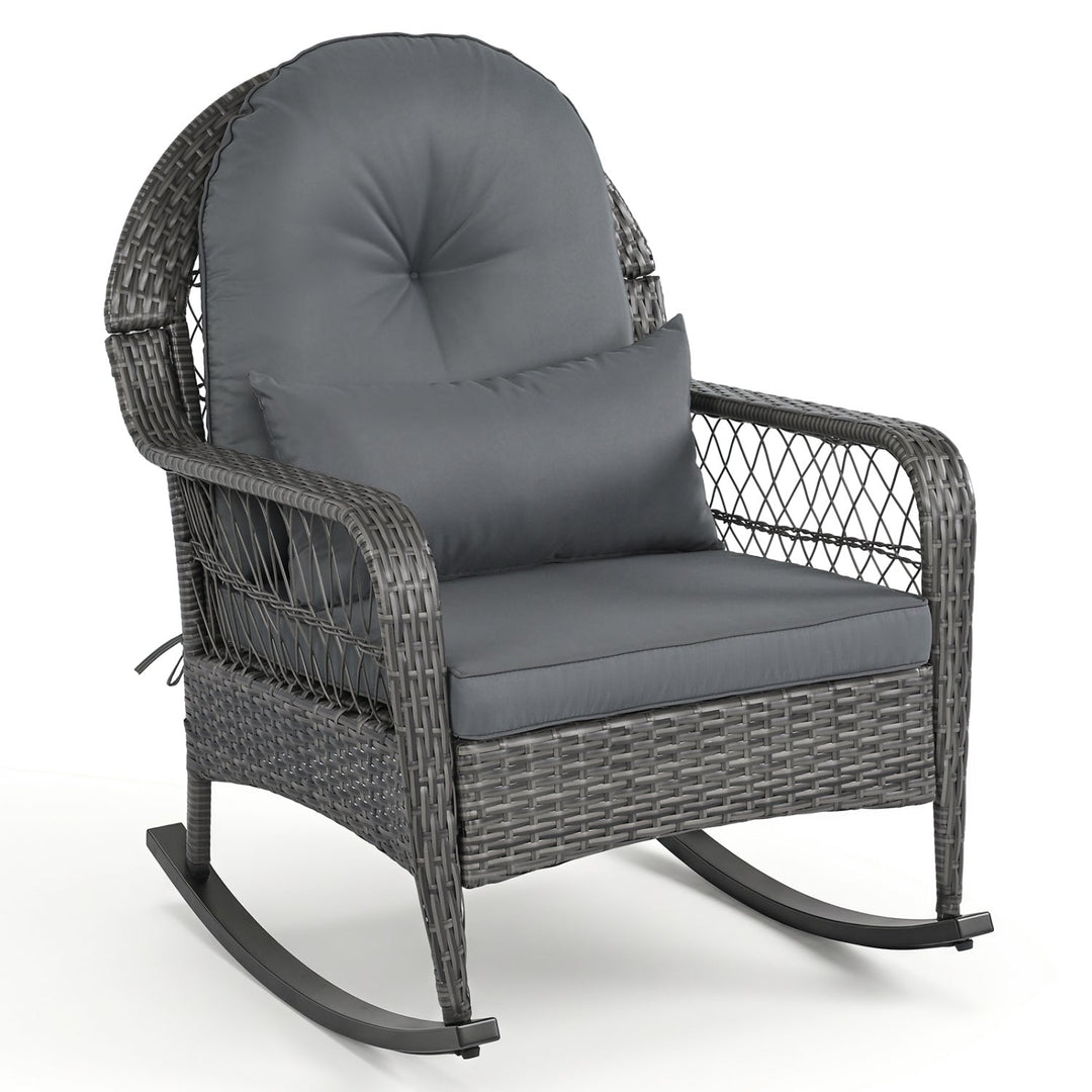 Patio Rattan Rocking Chair with Cushions - 400 LBS Capacity