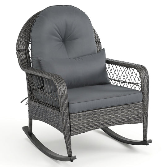 Patio Rattan Rocking Chair with Cushions - 400 LBS Capacity