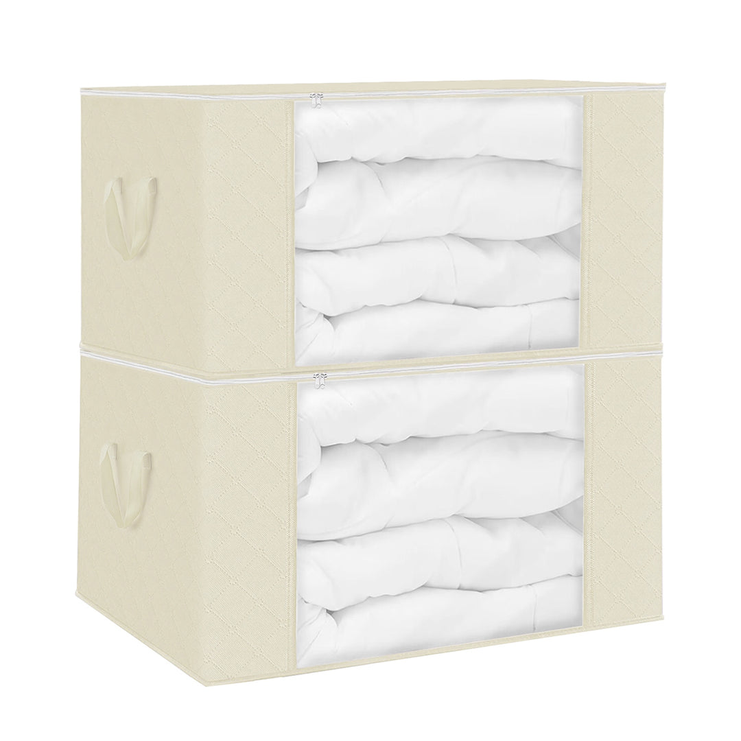 2Pcs Clothes Storage Bag 90L Large Capacity Foldable Closet Organizer with Thick Fabric Clear Window Dual-Zipper for Clothes Comforters Blankets Beddi