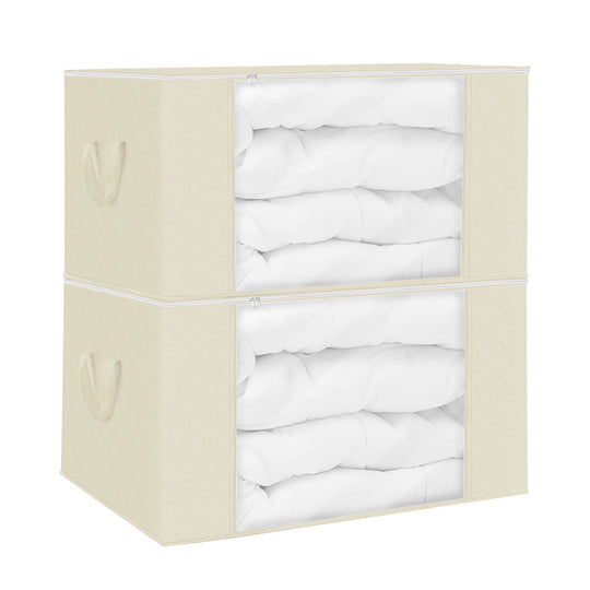 2Pcs Clothes Storage Bag 90L Large Capacity Foldable Closet Organizer with Thick Fabric Clear Window Dual-Zipper for Clothes Comforters Blankets Beddi