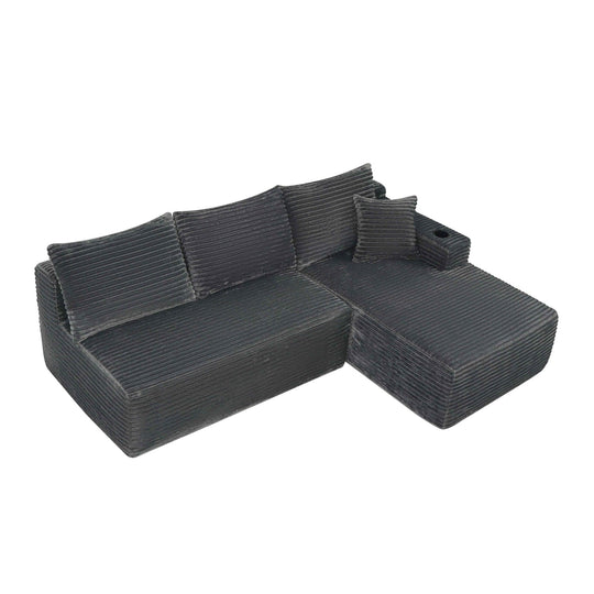 96" L-Shaped Sectional Sofa with Chaise in Plush Corduroy