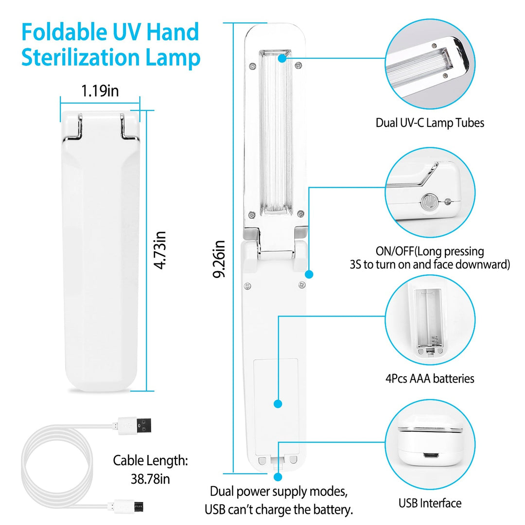 Foldable UV Sanitizer Light Handheld Germ Kill Sterilizer Wand UVC Disinfection Lamp For Tablet PC Phone Toys Wardrobe Toilet