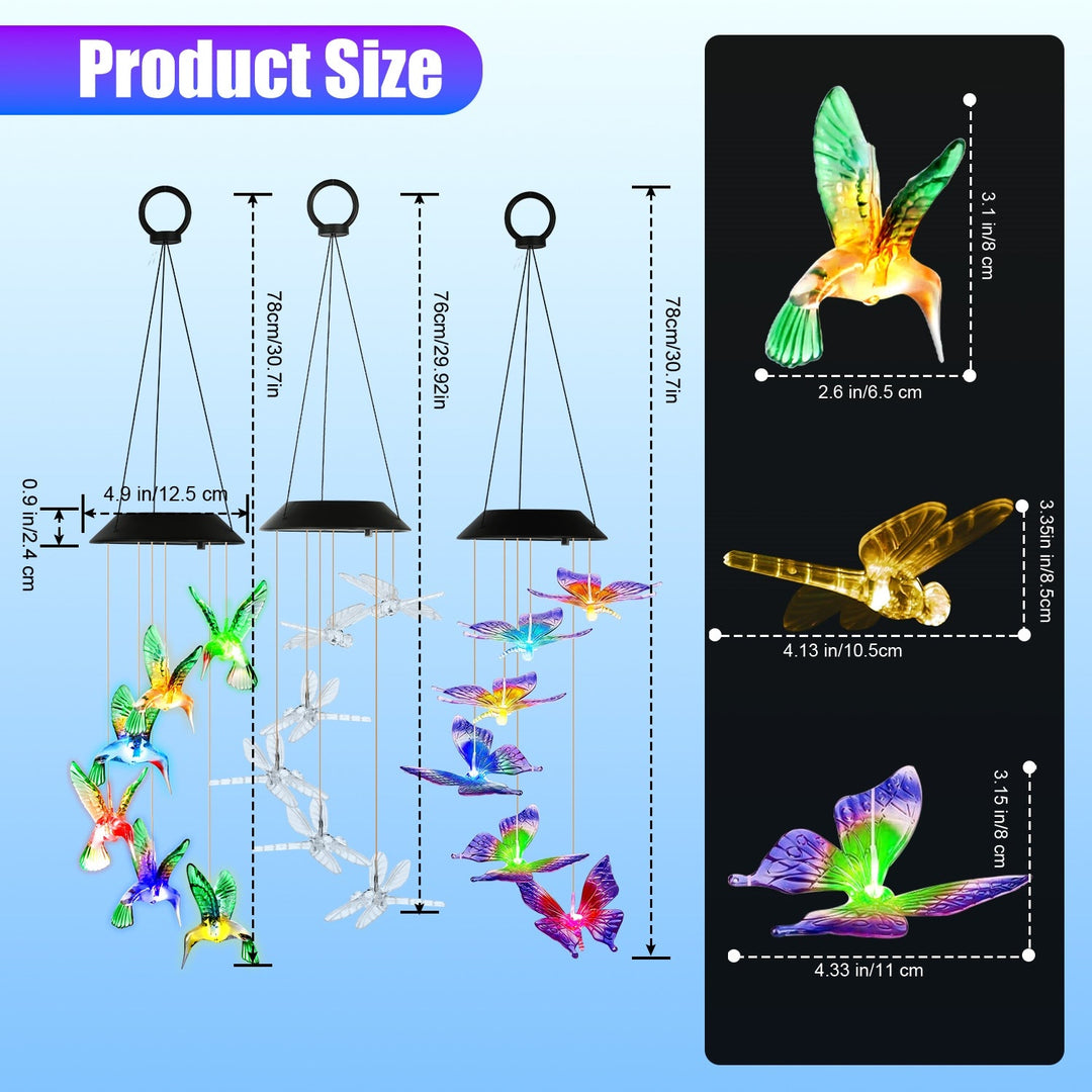 Solar Wind Chimes 3-Pack with Color Changing LED Lights