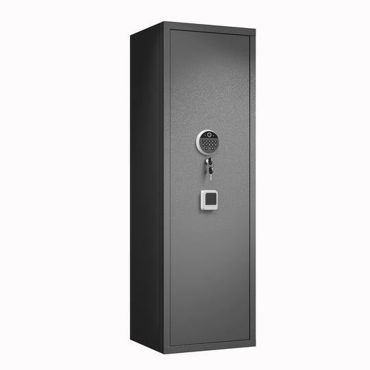 57In Biometric Gun Safe for Rifles and Pistols, Tall Metal Rifle Safe with Fingerprint Keypad and Key Access, Removable 
