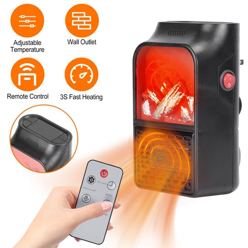 800W Plug-In Space Heater, Wall Outlet Heater with 360° Rotatable Plug, Adjustable Temperature, 2 Wind Speeds & Remote Control