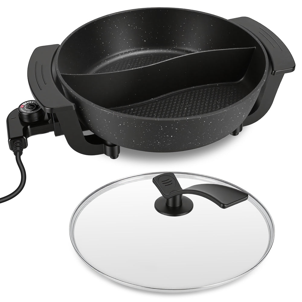 6L Electric Hot Pot with Divider 1100W Dual-Flavor Pot Shabu Shabu Pot Non-Stick with 5-Temp Control for Shabu Shabu Fondue Perfect for Family Gatheri