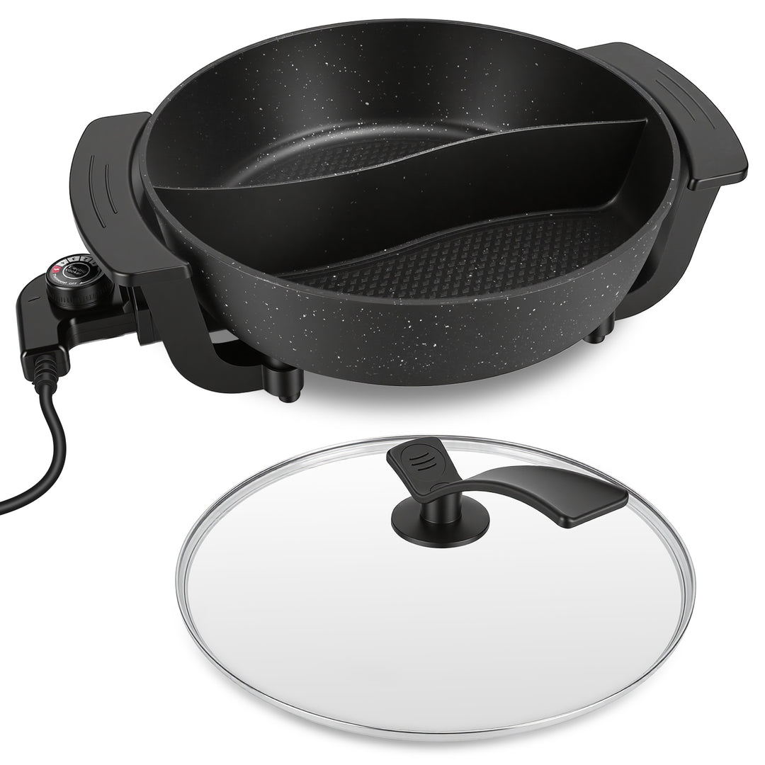 6L Electric Hot Pot with Divider 1100W Dual-Flavor Pot Shabu Shabu Pot Non-Stick with 5-Temp Control for Shabu Shabu Fondue Perfect for Family Gatheri